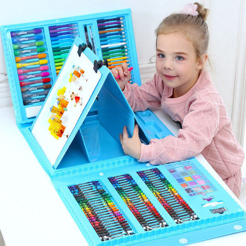 208 PCS Kid Draw Set Colored Pencil Crayon Watercolors Pens with Drawing Board Drawing Set Toy School Supplies Kid Gifts