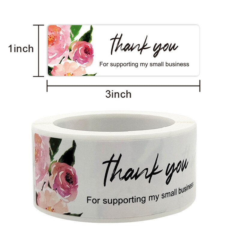Flower Rose Rectangle Thank You Stickers 1*3Inch Sealing Ssicker Rolls for Packaging Student Gift Stationary Supplies