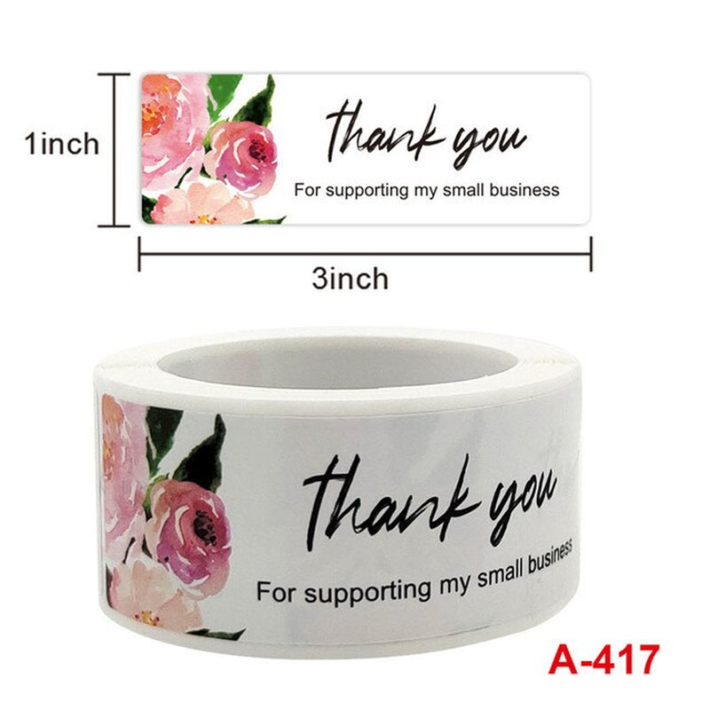 Flower Rose Rectangle Thank You Stickers 1*3Inch Sealing Ssicker Rolls for Packaging Student Gift Stationary Supplies