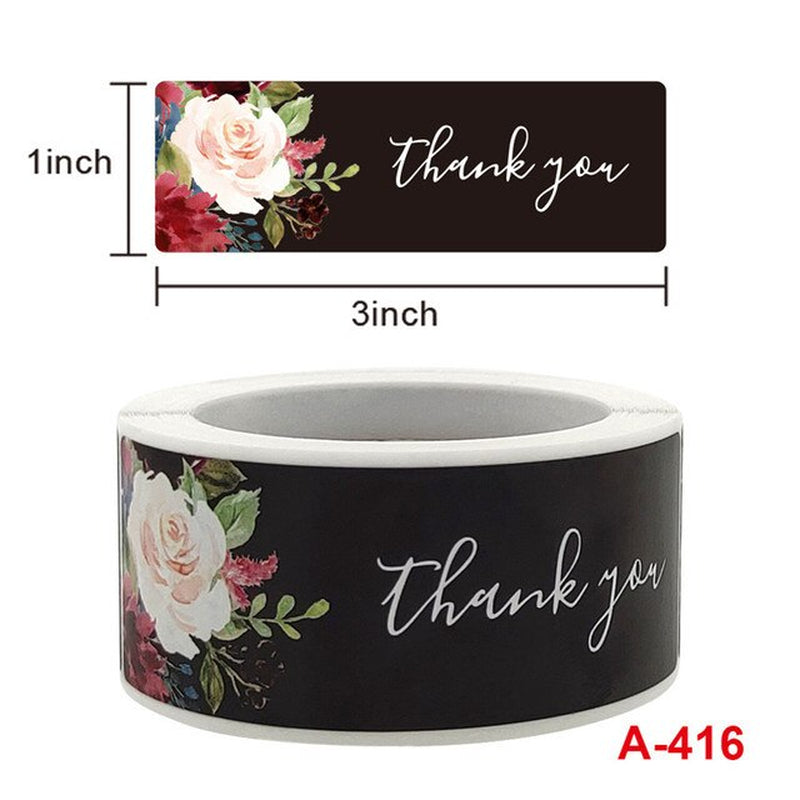 Flower Rose Rectangle Thank You Stickers 1*3Inch Sealing Ssicker Rolls for Packaging Student Gift Stationary Supplies