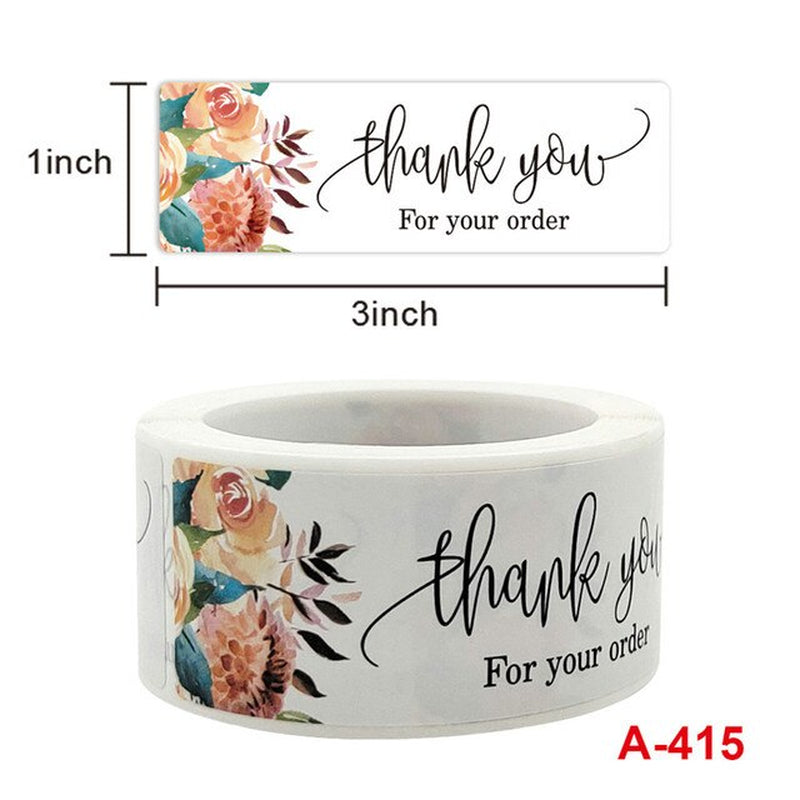 Flower Rose Rectangle Thank You Stickers 1*3Inch Sealing Ssicker Rolls for Packaging Student Gift Stationary Supplies