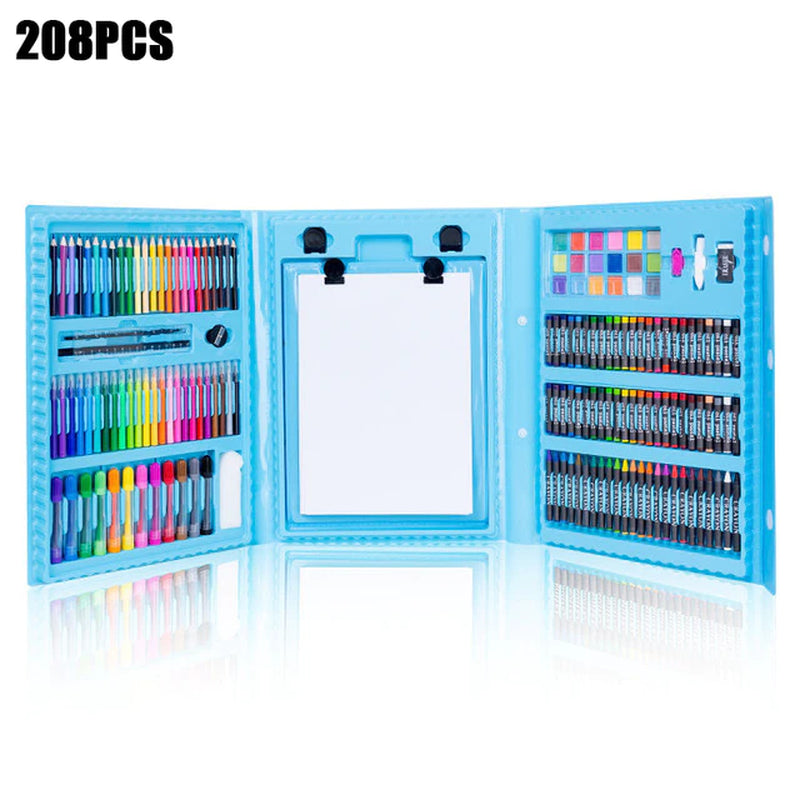 208 PCS Kid Draw Set Colored Pencil Crayon Watercolors Pens with Drawing Board Drawing Set Toy School Supplies Kid Gifts
