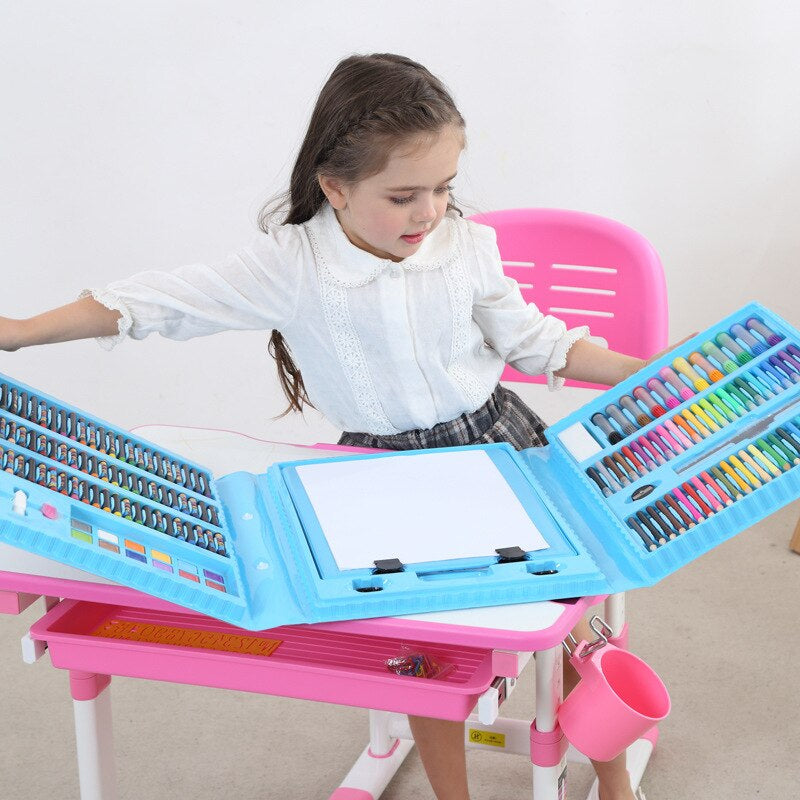 208 PCS Kid Draw Set Colored Pencil Crayon Watercolors Pens with Drawing Board Drawing Set Toy School Supplies Kid Gifts