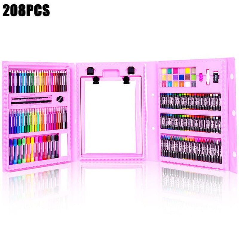 208 PCS Kid Draw Set Colored Pencil Crayon Watercolors Pens with Drawing Board Drawing Set Toy School Supplies Kid Gifts