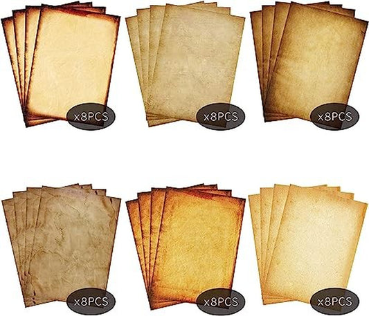 Stationary Paper 48 Pack Parchment Antique Colored Printed Paper, Stationery