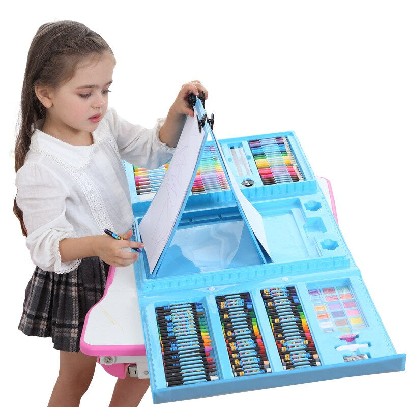 208 PCS Kid Draw Set Colored Pencil Crayon Watercolors Pens with Drawing Board Drawing Set Toy School Supplies Kid Gifts