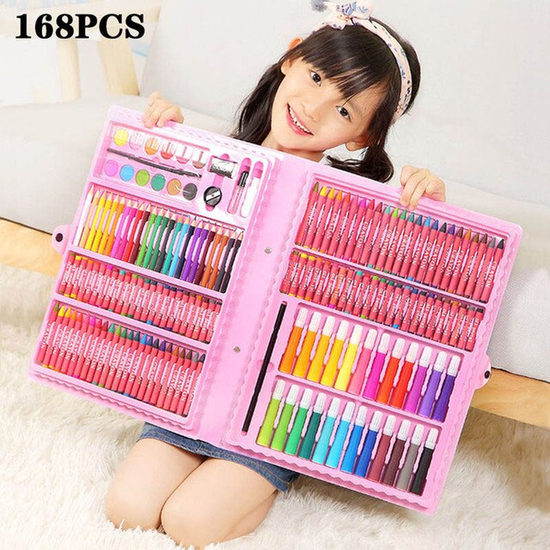 208 PCS Kid Draw Set Colored Pencil Crayon Watercolors Pens with Drawing Board Drawing Set Toy School Supplies Kid Gifts