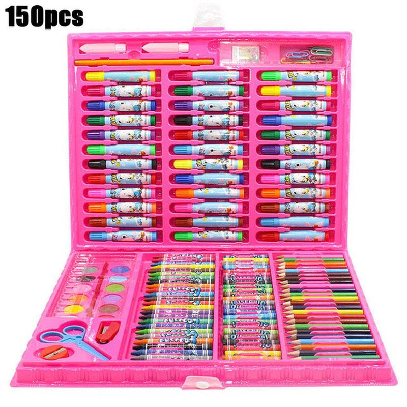 208 PCS Kid Draw Set Colored Pencil Crayon Watercolors Pens with Drawing Board Drawing Set Toy School Supplies Kid Gifts