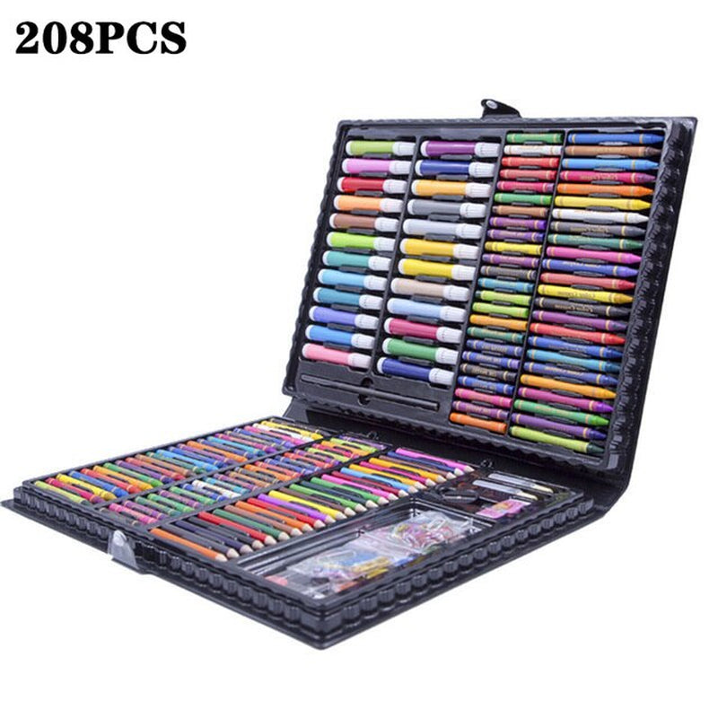 208 PCS Kid Draw Set Colored Pencil Crayon Watercolors Pens with Drawing Board Drawing Set Toy School Supplies Kid Gifts