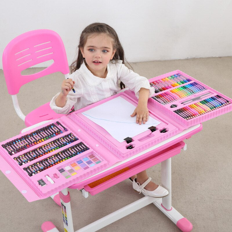 208 PCS Kid Draw Set Colored Pencil Crayon Watercolors Pens with Drawing Board Drawing Set Toy School Supplies Kid Gifts