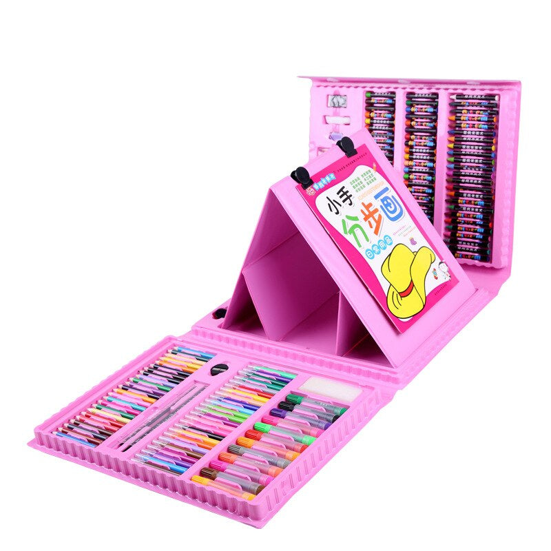 208 PCS Kid Draw Set Colored Pencil Crayon Watercolors Pens with Drawing Board Drawing Set Toy School Supplies Kid Gifts