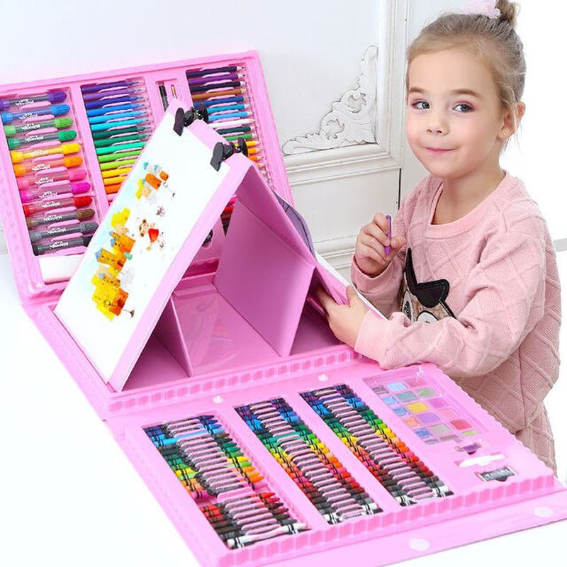 208 PCS Kid Draw Set Colored Pencil Crayon Watercolors Pens with Drawing Board Drawing Set Toy School Supplies Kid Gifts