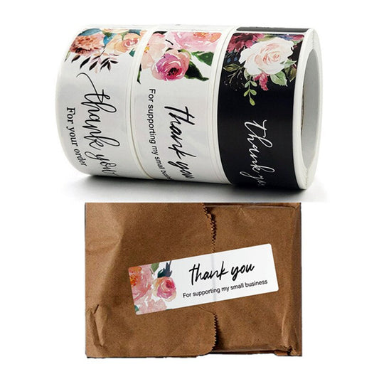 Flower Rose Rectangle Thank You Stickers 1*3Inch Sealing Ssicker Rolls for Packaging Student Gift Stationary Supplies